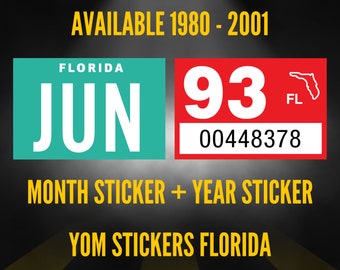 YOM Stickers Florida License Plate / Old YOM Stickers Florida / Florida License Plate Registration Year + Month / Available 1980 - 2001