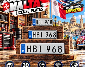 Matrícula maltesa Euro (M) – placa personalizada de aluminio con caracteres en relieve, 305/400/520 mm, con o sin marco, decoración auto