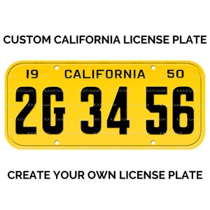 1950 California License Plate with YOUR TEXT / Replica California License Plate / Retro Vintage Custom California License Plate