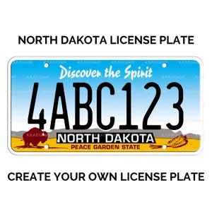 Custom North Dakota License Plate / Replica North Dakota License Plate / North Dakota License Plate with YOUR TEXT / US North Dakota