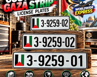 Gaza Strip Euro Style License Plate – Personalized Embossed Aluminum Number Plate, 305/400/520 mm, With or Without Holder, Car Decor