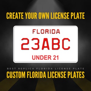 Custom Florida Motorcycle License Plate / Under 21 Florida Motorcycle License Plate / Florida Motorcycle License Plate with YOUR TEXT