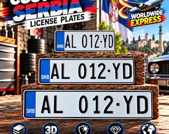 Matrícula Euro de Serbia (SRB) – placa personalizada de aluminio estampado, 305/400/520 mm, con o sin soporte, decoración para coche