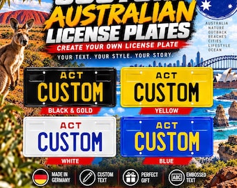 ACT Australian Capital Territory License Plate – Custom Embossed Aluminum Number Plate, 305 × 155 mm, 4 Colors
