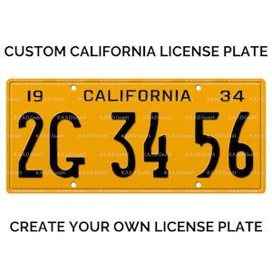 1934 California License Plate with YOUR TEXT / Replica California License Plate / Retro Vintage Custom California License Plate