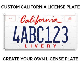 Matrícula personalizada de California / Réplica de la matrícula de California - Librea / Matrícula de California con SU TEXTO