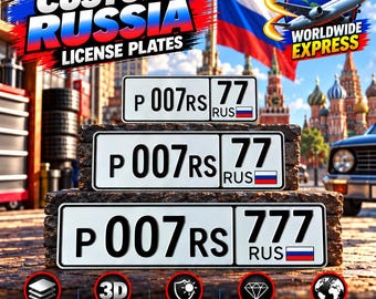 Matrícula Euro de Rusia (RUS) – placa personalizada de aluminio estampado, 305/400/520 mm, con o sin soporte, decoración para coche