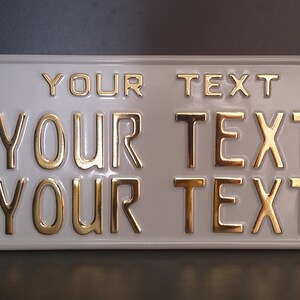 US USA License Plate Customizable Number Plate Embossed Custom Personalized Alu Made in Germany Express Shipping Text in three lines
