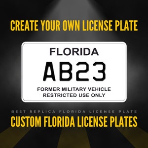 Plaque d'immatriculation de moto personnalisée en Floride / Plaque d'immatriculation militaire en Floride / Plaque d'immatriculation de moto en Floride avec VOTRE TEXTE