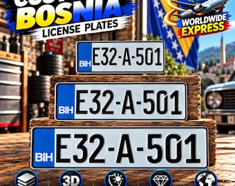 Bosnia and Herzegovina Euro License Plate (BIH) – Personalized Embossed Aluminum Number Plate, 305/400/520 mm, With or Without Holder