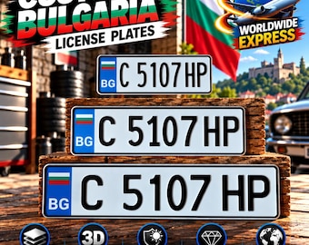 Matrícula búlgara Euro con bandera (BG) – placa de aluminio personalizada con caracteres en relieve, 305/400/520 mm, con o sin marco