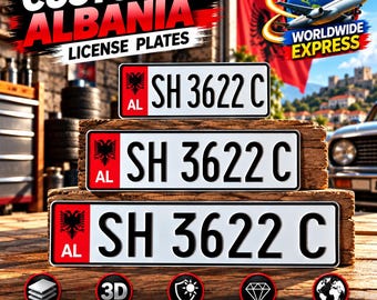 Albanian Euro License Plate (AL) – Personalized Embossed Aluminum Number Plate, 305/400/520 mm, With or Without Holder