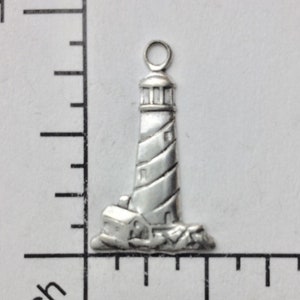 46384 - 4 Pc Small Lighthouse Charm Jewelry Finding Stamping Silver Ox