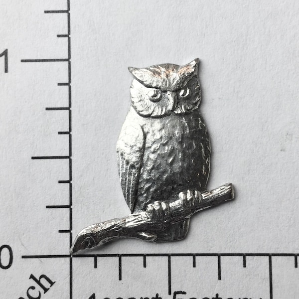 36384 - Small Owl on Branch Jewelry Finding Matte Silver Ox