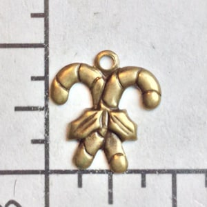 60043 - 5 Pc Holiday Candy Cane Charm w/ Loop Brass Ox - LIMITED Qty&#39;s