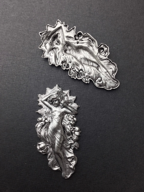 Brass Oxidized Victorian Woman Jewelry Finding – USA Made Stampings Or Charms