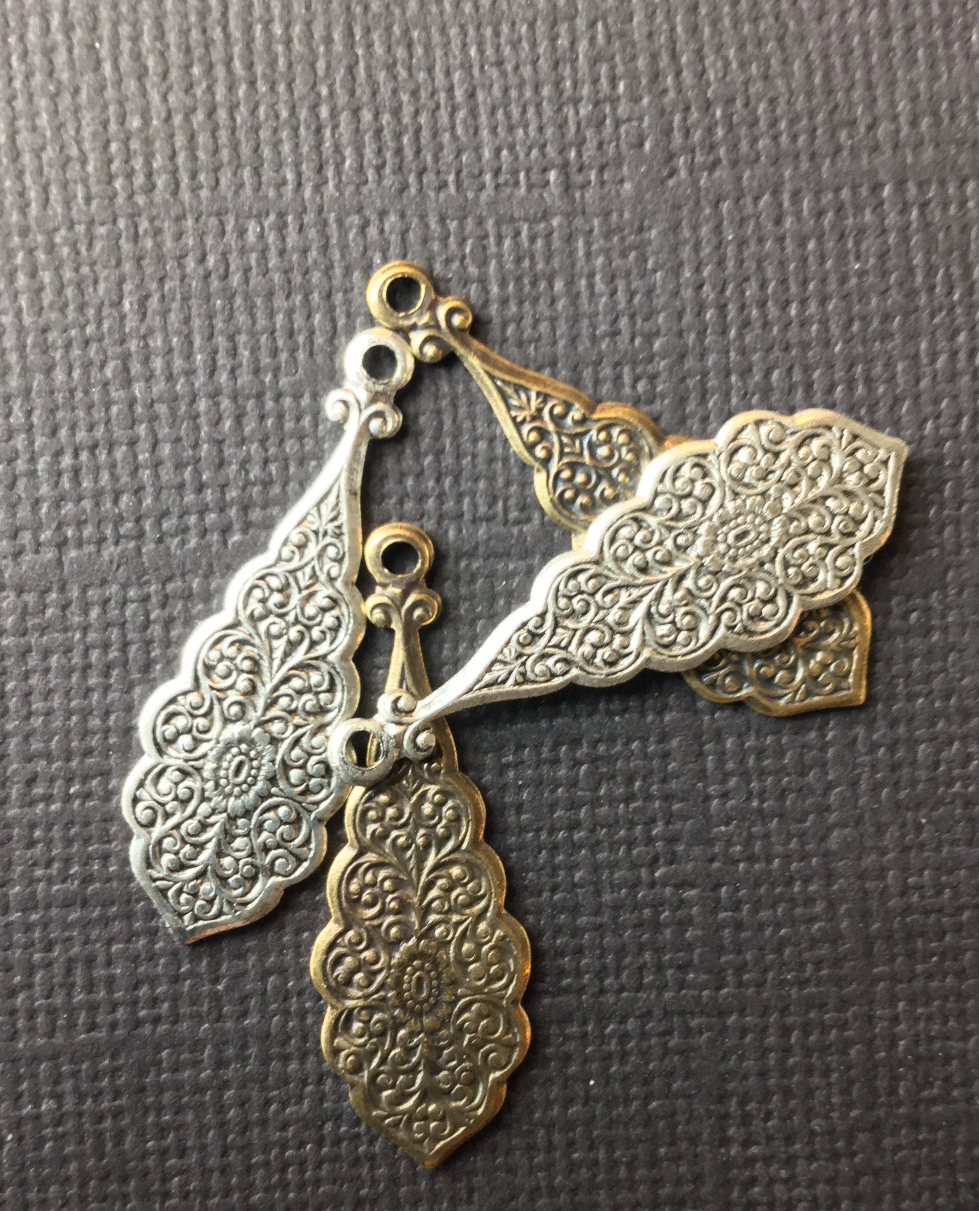 2-Piece Long Stem Rose Jewelry Findings - Brass, Oxidized Silver Or Brass Finish