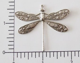 34404 Large Dragonfly Jewelry Finding Stamping Matte Silver Oxidized