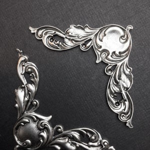 thumbnail image 2 of 4-Piece Oxidized Brass Victorian Corner Jewelry Findings / Stampings 2 of 6