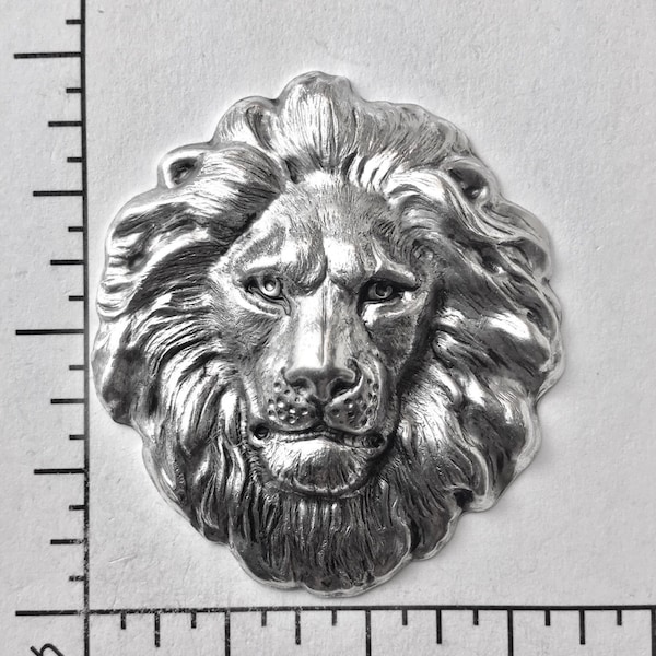 45064 - Large Lion Head Jewelry Finding Stamping Matte Silver Ox