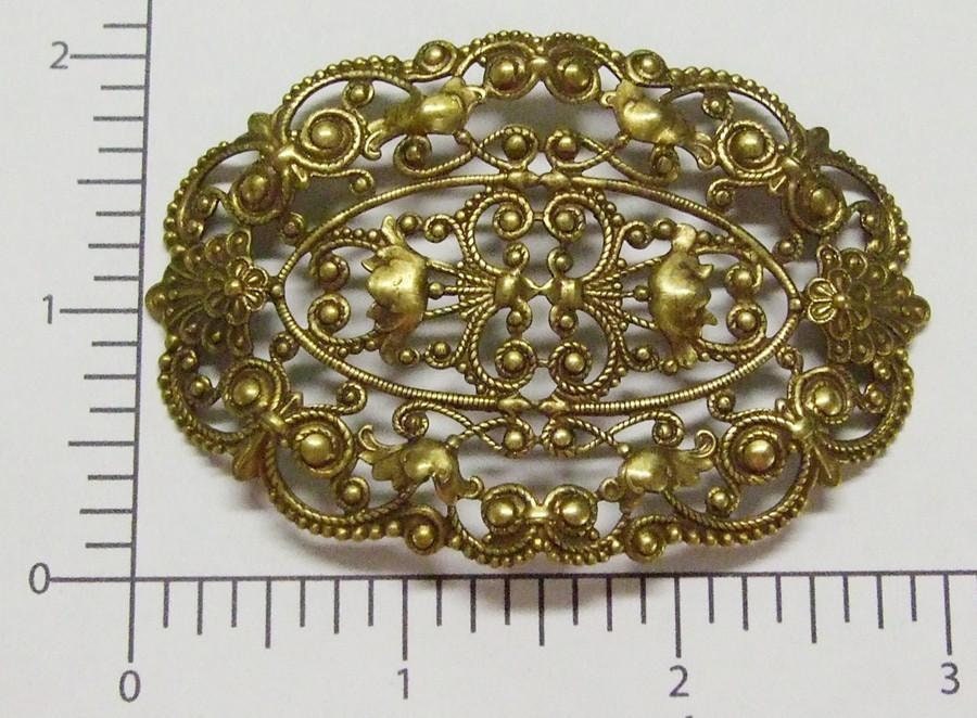 Brass Oxidized Victorian Round Filigree Jewelry Finding 24473        2 Pc. 