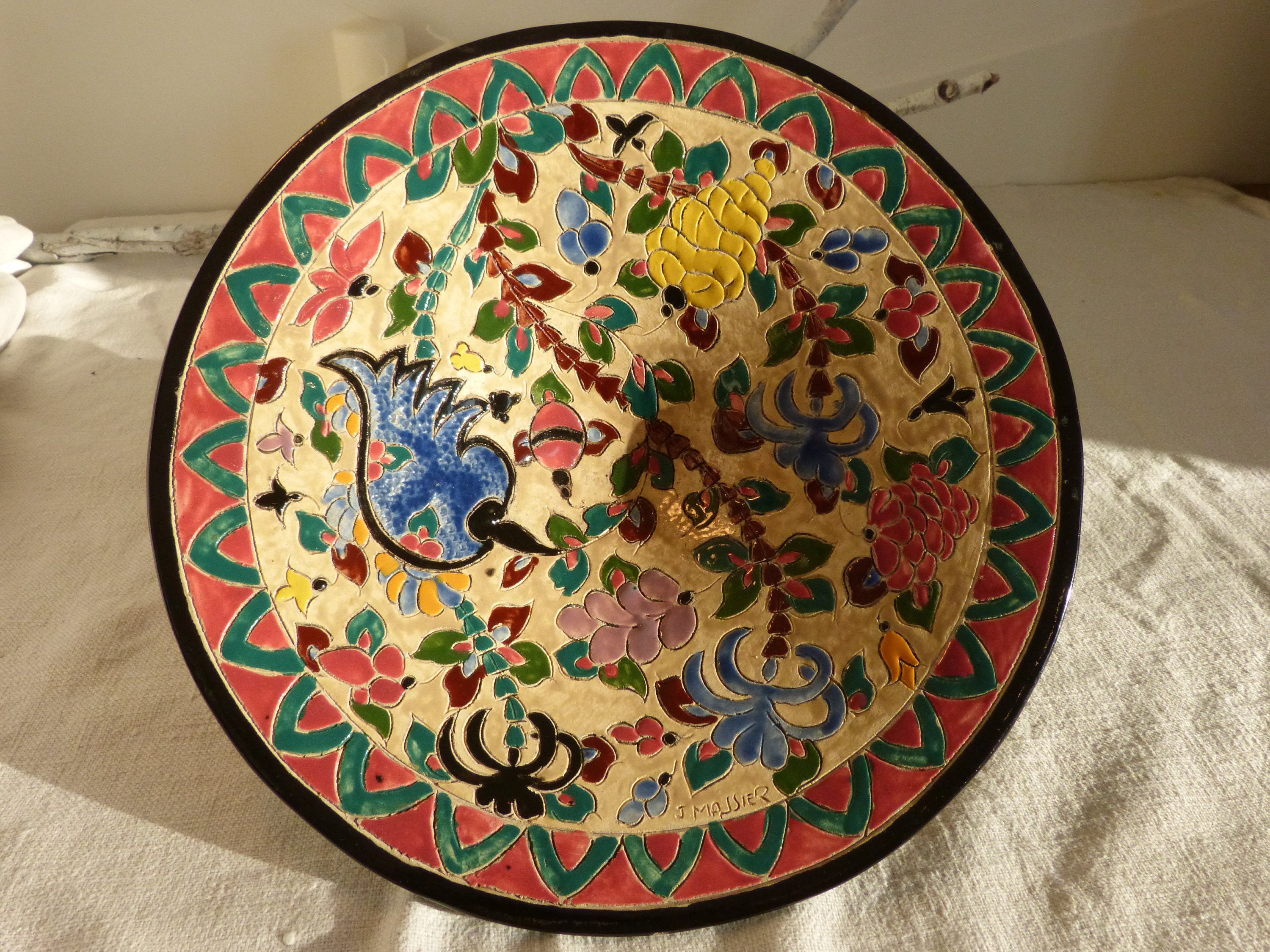 Compotier/Coupe à Fruits en Céramique Signé Jérôme Massier Vallauris. Ancien Avant 1950