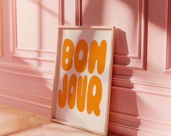 Digital Wall Print Bonjour Digital Wall Print Orange Bonjour Hand Drawn Print Wall Print