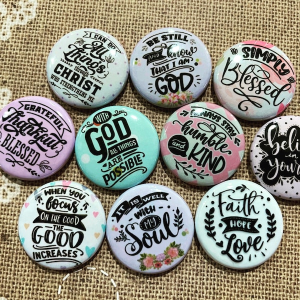 Inspirational Quotes Set of 10 - 1"  Metal Pin back Buttons Religious Quotes Party Favor Collectibles Gift Pinback Buttons