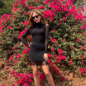 80s dress: lace & fringe