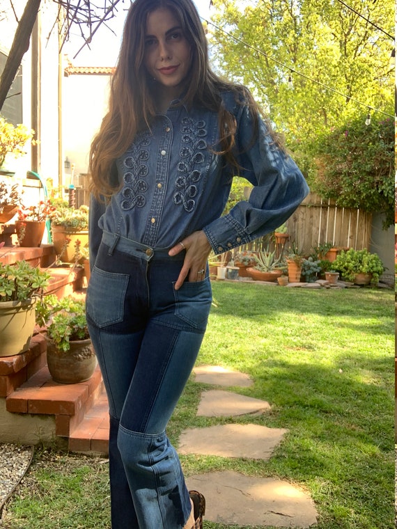 70s Wrangler:  Western Wear Jean button up - image 4