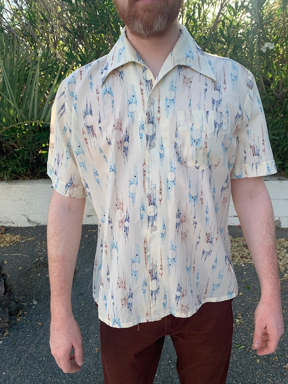 70s Abstract Mens button up - image 4