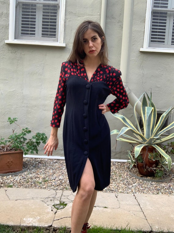 80s dress red dots - image 1