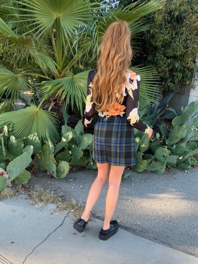 90s Tan Plaid Skirt