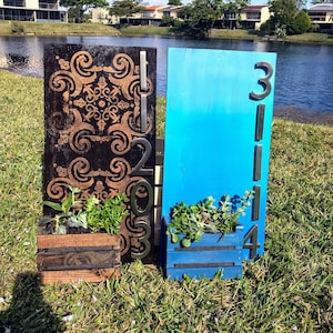 Address Marker with planter- Planter Box-House Number Sign- House number plaque- succulent planter-Reclaimed wood planter-Address marker