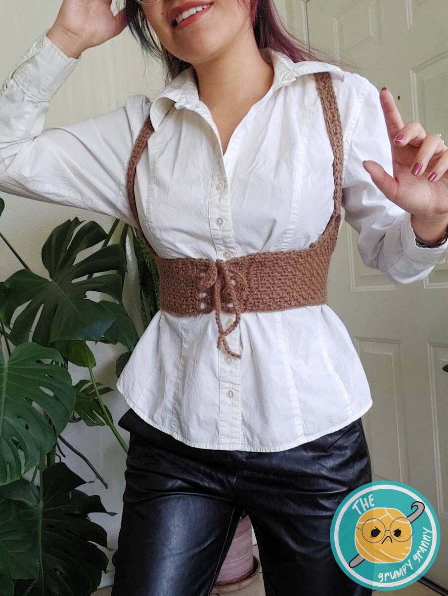 Underbust Crochet Corset PDF Pattern // Corset With Shoulder Straps // Lace Up Steampunk Fashion Sexy // Non-restricting // Cottagecore DIY - Thumbnail 7