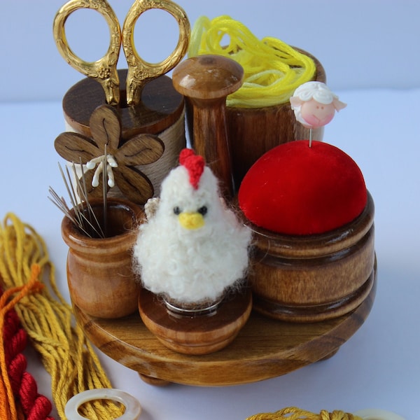 Wooden Chicken Organizer Caddy needle minder pin cushion scissors holder Embroidery Cross Stitch Quilt Needlework Sew PRE-ORDER