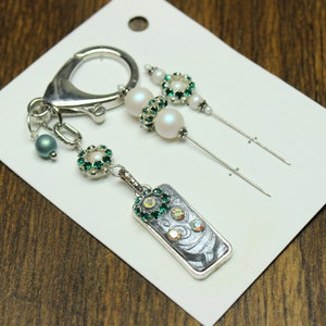 Handmade Scissor fob and pins with Swarovski crystals/pearls