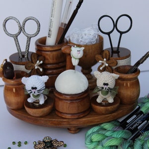 Just Wood Kitty Organizer Caddy needle minder pin cushion scissors holder Embroidery Cross Stitch Quilt Needlework SEW nan gift PRE-ORDER