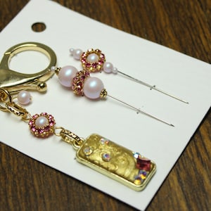 Handmade Scissor fob and pins with Swarovski crystals/pearls