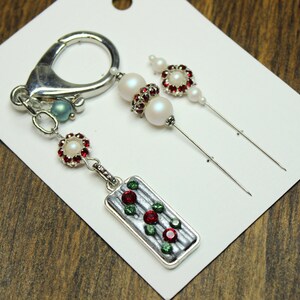 Handmade Scissor fob and pins with Swarovski crystals/pearls