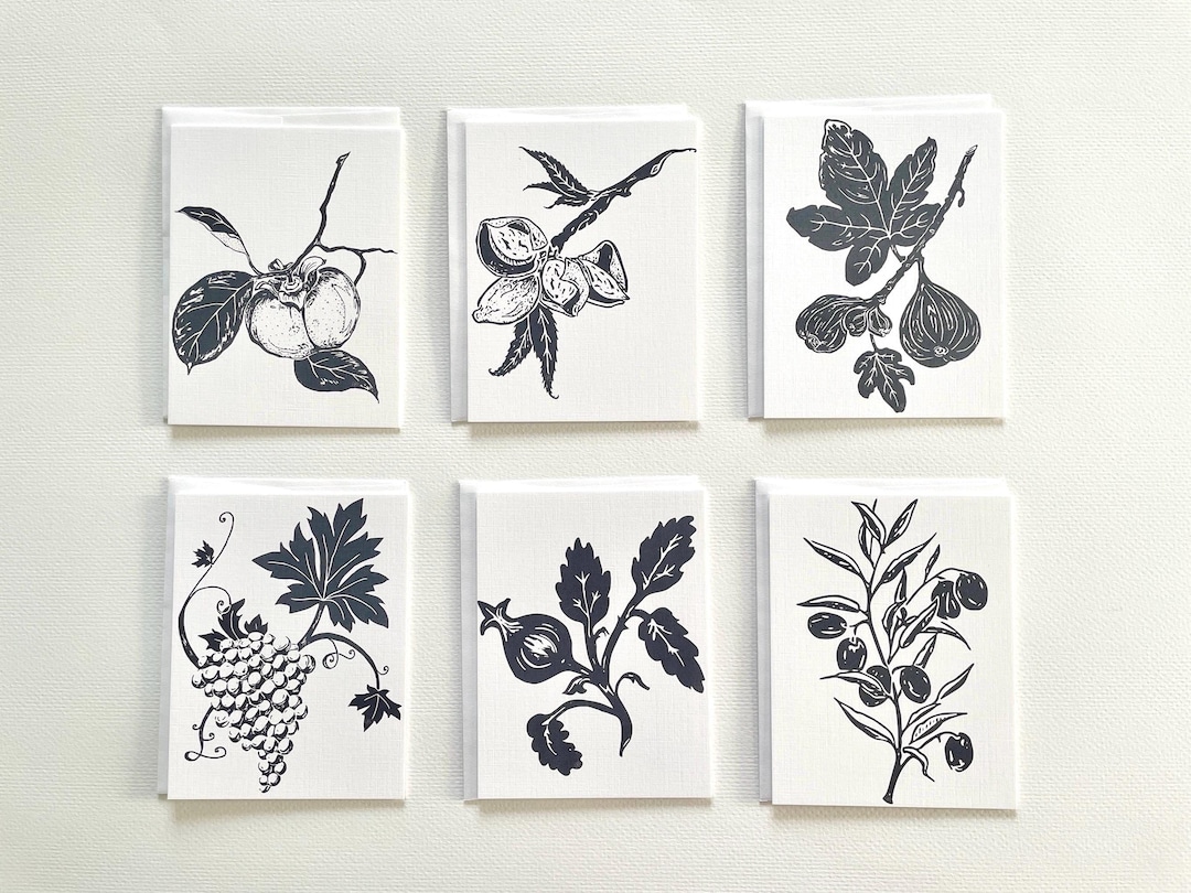Botanical Note Card Set: Hand-drawn Gouache Art Prints, Fruits of ...