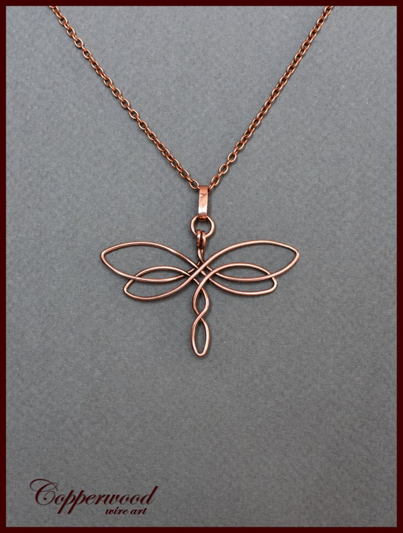 Copper wire wrapped dragonfly pendant Celtic handmade | Etsy