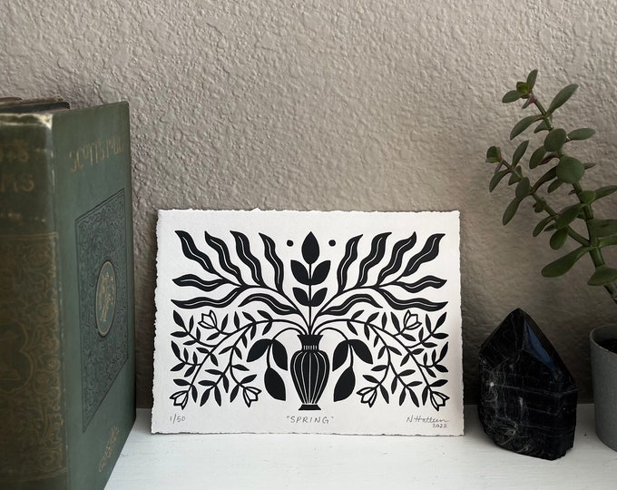 Spring Break Linocut SPRING - Handmade Linocut Block Print | Original | Hand Printed ...