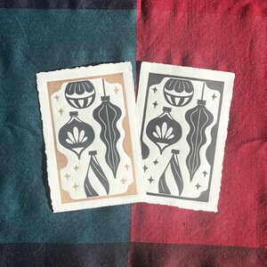 HOLIDAY PRINT - Handmade Linocut Block Print | Original | Hand Printed | Holiday Art | Ornaments | Christmas Print