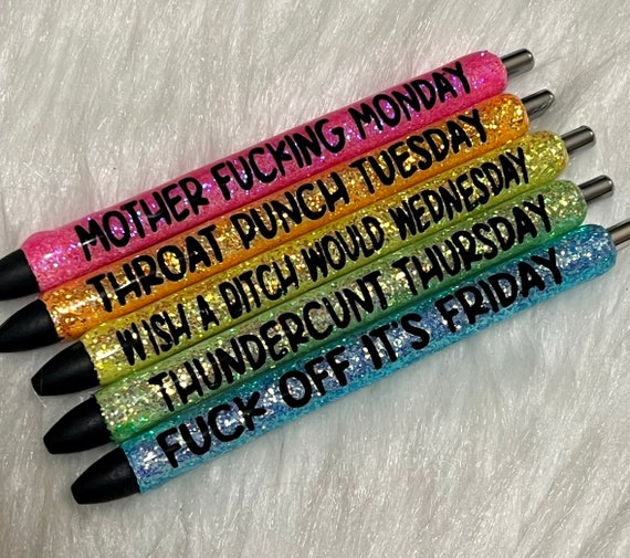 BAD WORD pens, sarcastic pens, vulgar glitter pens