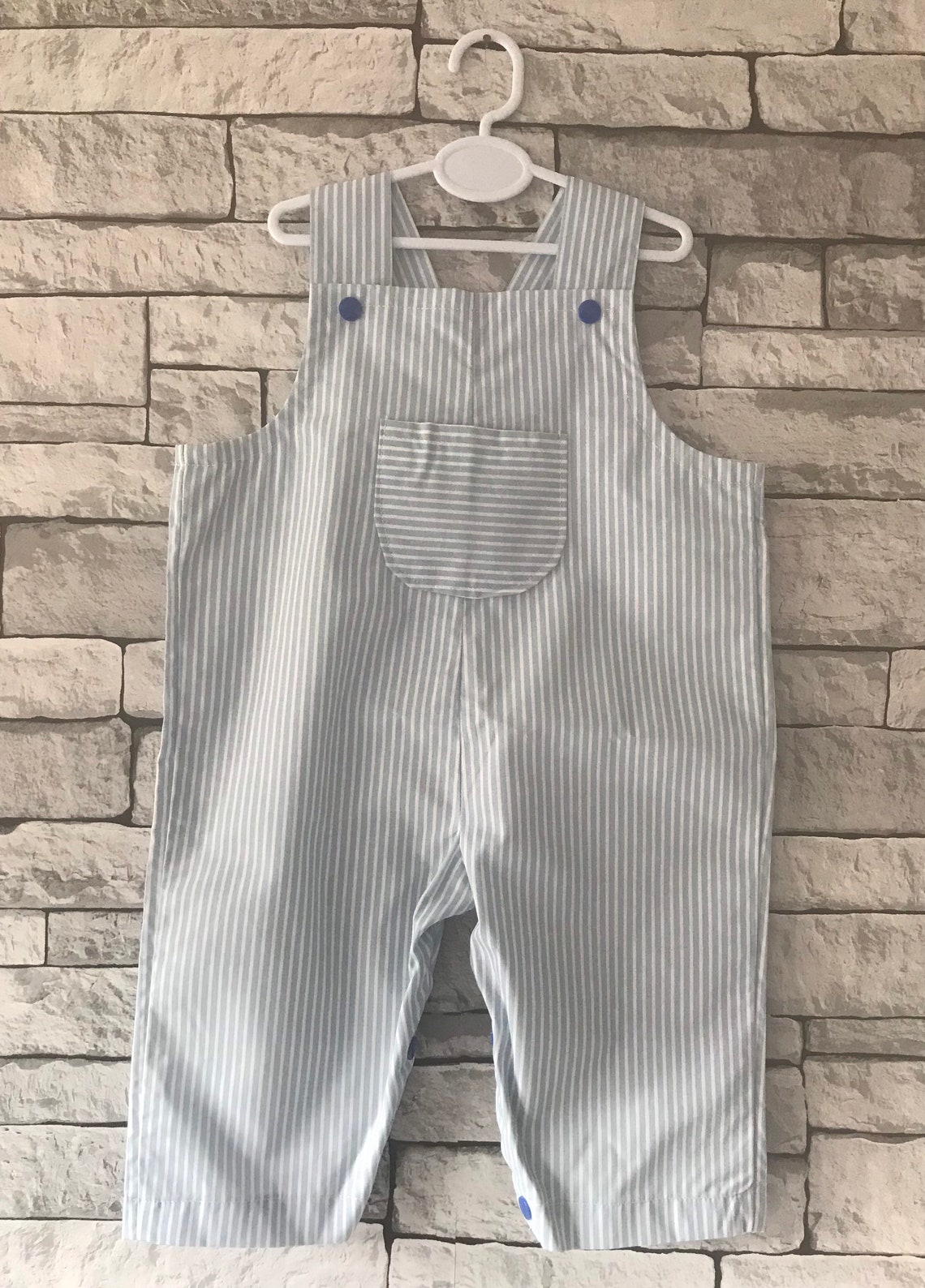 Blue/white striped dungarees with matching sun hat | Etsy