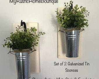 Wall Decor, Wall Sconce, Greenery, Rustic Wall Decor, Farmhouse Wall Decor, Galvanized Sconces, Hanging Planter