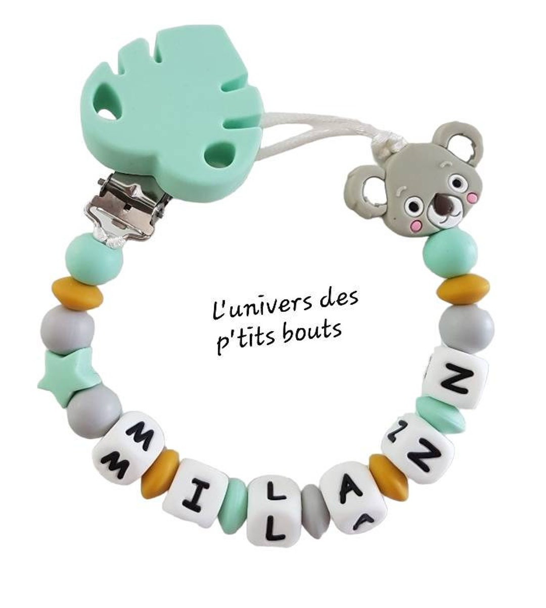 attache tétine en silicone FEUILLE koala couleurs au choix