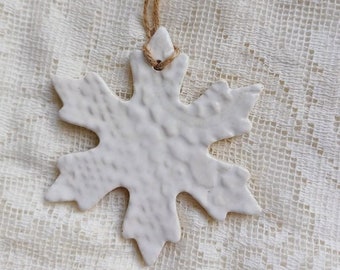 Handmade Pottery Snowflake Ornament  Christmas Snowflake Rustic Christmas Natural Christmas Ornament Handmade Ornament Natural Christmas