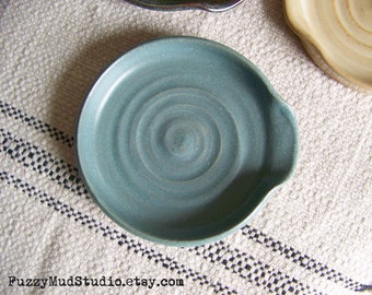 Handmade Pottery Spoonrest Wheel Thrown Stoneware Pottery Blue Spoon Rest Ceramic Rustic Pottery Natural Spoon Rest Rustic Blue Pottery